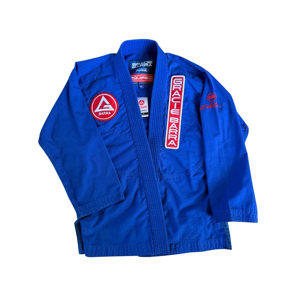 Gracie Barra Equipe GB Kids BJJ Jiu-Jitsu Gi Top Blue Youth Y5 Carlos Gracie Jr